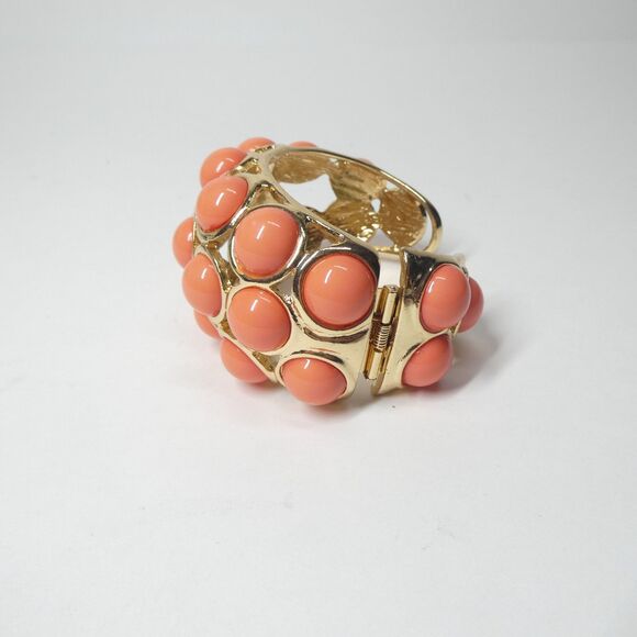 Kenneth Lane Hinged Cuff Bracelet Vintage Goldtone Coral Pink Bubble Chunky - Picture 2 of 15